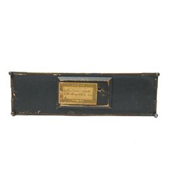 Mid 19th century leather fan case with plush lined interior and fitted with a two air musical movement on sort turned supports L36cm