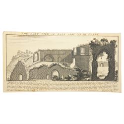 Samuel Buck (British 1696-1779) and Nathaniel Buck (British 18th century): 'West View of Codenor Castle in the County of Derby' 'East View of Dale Abby near Derby' and 'South View of Halton Castle in the County of Chester', set three 18th/19th century prospect map engravings originally pub. 1727 max 26cm x 45cm (3)
Provenance: English Heritage