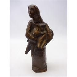  Mikko Hovi, (1879-1962, Finland) bronze figure of a woman holding two dolls, inscribed M. Hovi to reverse, H33.5cm   
