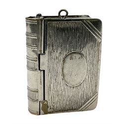 Edwardian silver plated combination vesta case and stamp holder in the form of a book, by CEB & Co, Reg. 387671, L5cm