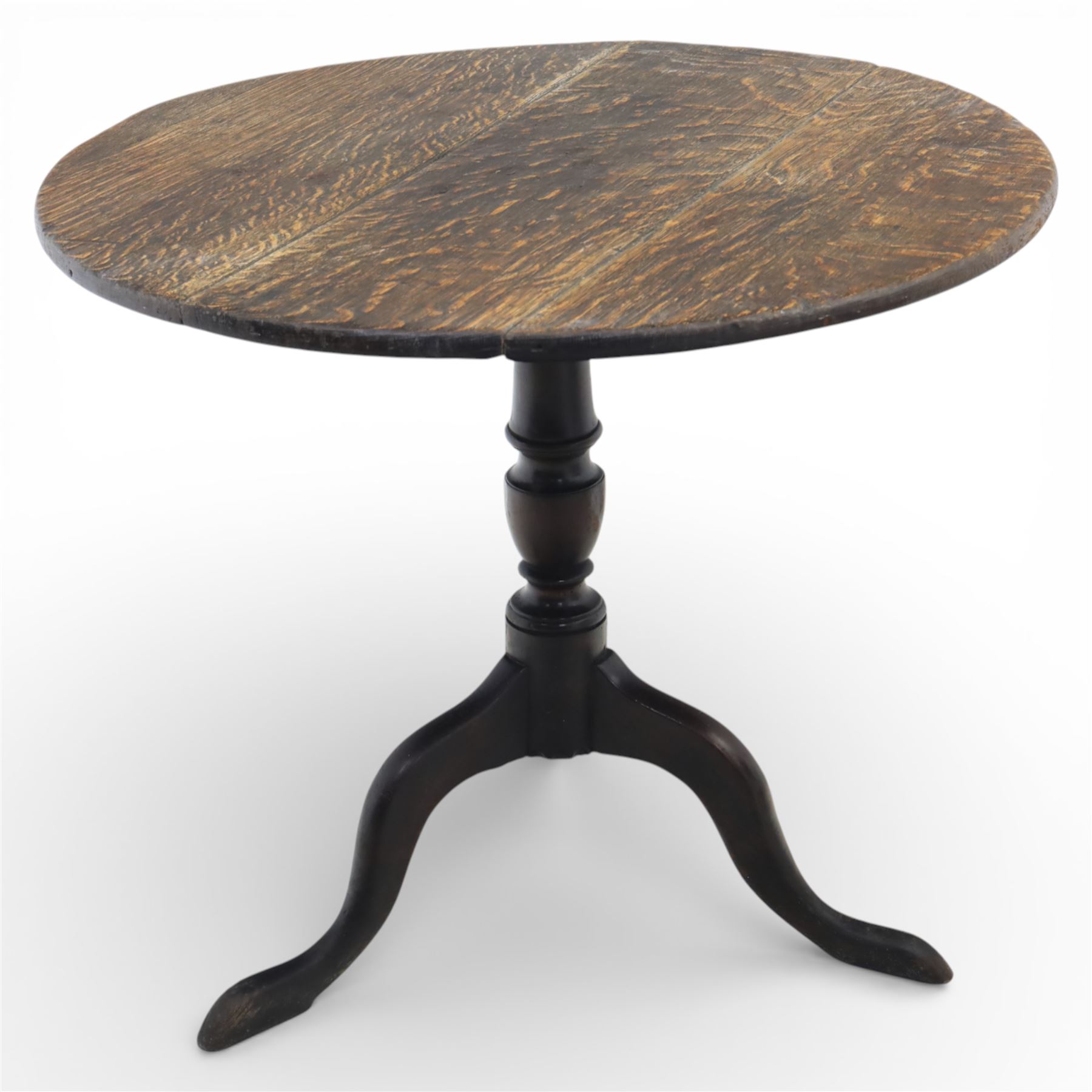 19th century oak country tables, comprising a oak country tripod table, circular top on a turned baluster stem issuing three cabriole supports with pad feet (H 71cm, Dia 80cm) carved oak gate leg table, the rectangular drop-leaf top decorated with foliate carving, raised on turned legs united by stretchers, with gate leg action (H 71cm, W 73cm, D 44cm)