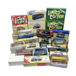 Corgi - twenty eight modern die-cast model coaches, buses and wagons to include Corgi Classics 35305, 96991, 97002, two 97108, 97208, 97267, 97335, 97871 and 98162; limited edition sets D949/26, 97107 and 97185; The Yorkshire Rider Series 91700, 91853, 91858 and 91862; all but one in original boxes or perspex display cases, most with certificates (27)