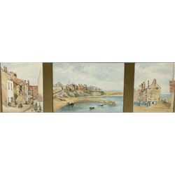 English School (20th century): Fishermen's Cottages at Cullercoats Northumberland, three watercolours framed as one unsigned max 14cm x 19cm