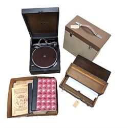 Columbia grafonola gramophone two record cases containing 78rpm records including Glenn Miller, Dean Martin, Benny Goodman, etc collection of 1930s leaflets for record companies, the Columbia Guide in two volumes, HM Record Review in two volumes and a number of empty 78rpm record sleeves