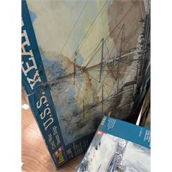 Collection of Revell military model building kits, including three USS Constitution examples, S-100 & Flak, German Submarine U99 and other similar model kits