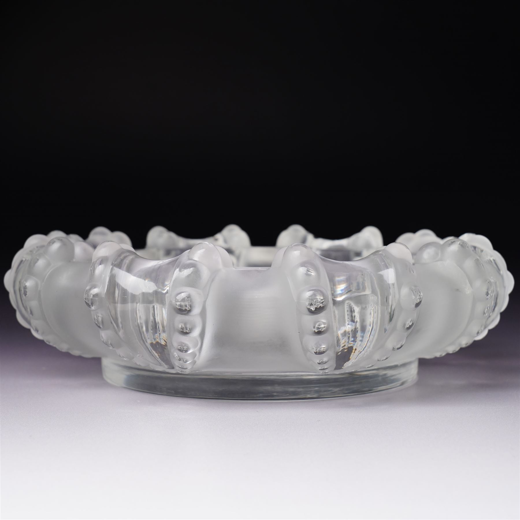 Lalique 'Cannes' octopus frosted and clear glass cigar ashtray inscribed 'Lalique, France'  D18cm