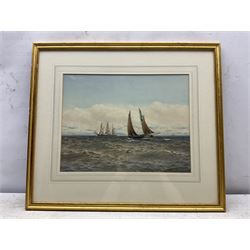 William Thomas Nichols Boyce (British 1858-1911): Tall Ship and Yawl off the Coast, watercolour signed and dated 1907, 32cm x 42cm