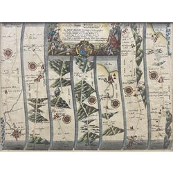 John Ogilby (British 1600-1676): 'The Roads from York to Whitby and Scarborough', engraved strip map with later hand colouring pub. 1675, 33cm x 45cm