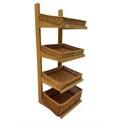 Gadsby beech four tier shop display stand, with wicker baskets