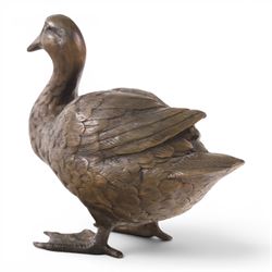 Bronzed figure of a seated hare, together with figure of a duck, hare H31cm 