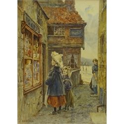  Albert George Stevens (Staithes Group 1863-1925): Window Shopping - Tin Ghaut Whitby, watercolour signed 37cm x 27cm  