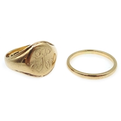  9ct gold signet ring and a wedding ring hallmarked, approx 6gm  
