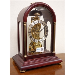  20th century brass bracket type clock, with silvered Roman chapter the single train movement striking the hours on a bell, stamped 85 Hermle West Germany 791-081, H30cm  