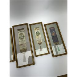 Six framed and glazed Stevengraph silk bookmarks, largest overall H33cm L13cm.
