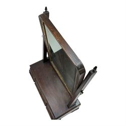 George III mahogany toilet mirror, the rectangular swing mirror with gilded gesso border, upon a base set with three draws and on four bracket feet, H60cm