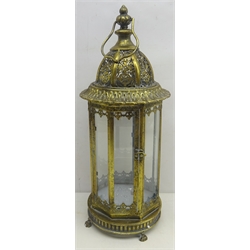  Bronze finish classical eight sided glass lantern with carrying handle, D21cm, H61cm  