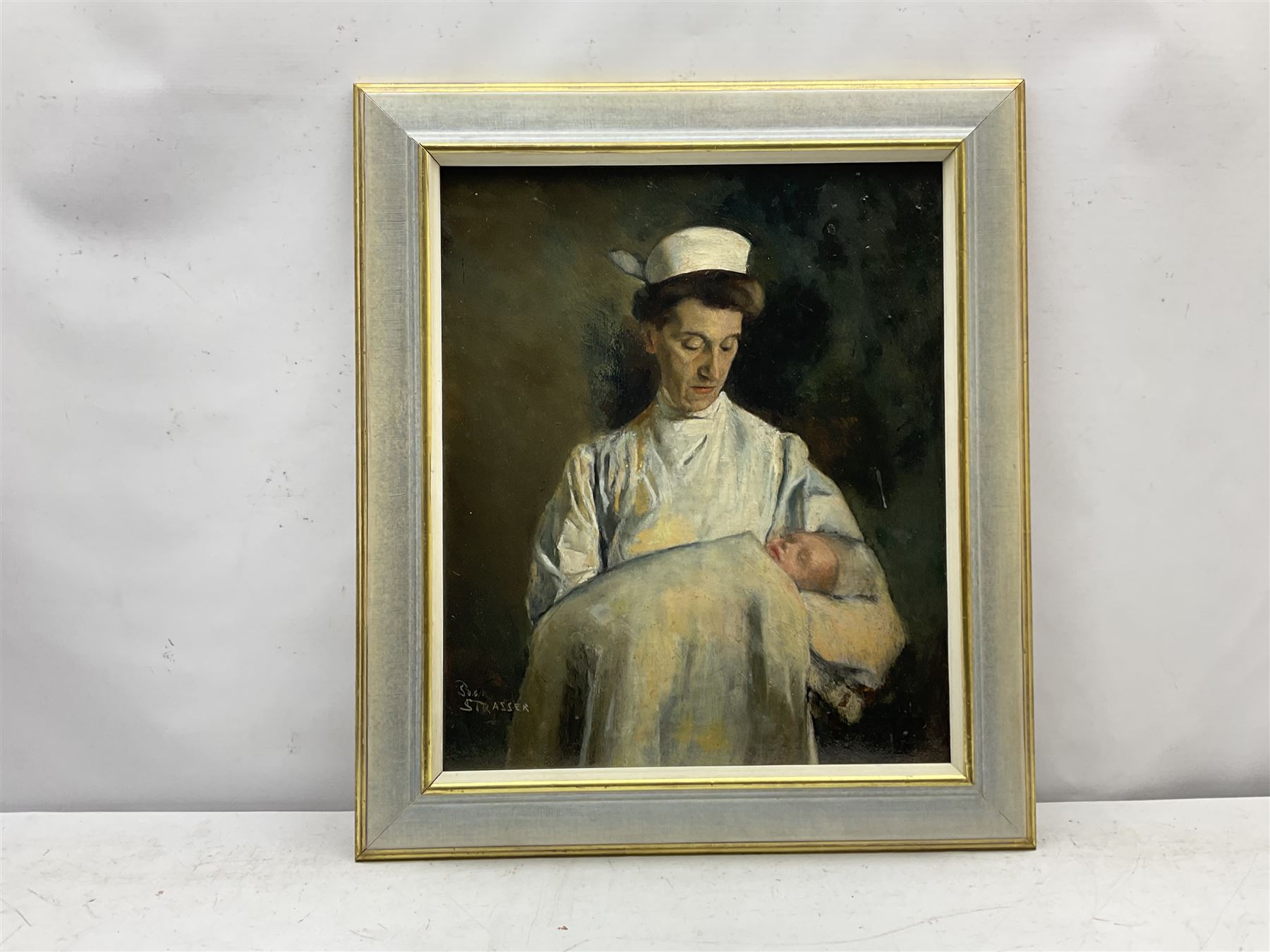 Benjamin Strasser (Austrian 1888-1955): Portrait of a Midwife, oil on board signed 47cm x 39cm