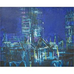Russell Platt (British 1920-2015): 'York Minster - Blue Scaffolding', oil on board signed ...