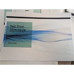 Epson ET-2750 ecotank printer, boxed with a collection of printing paper including photographic paper and postcards