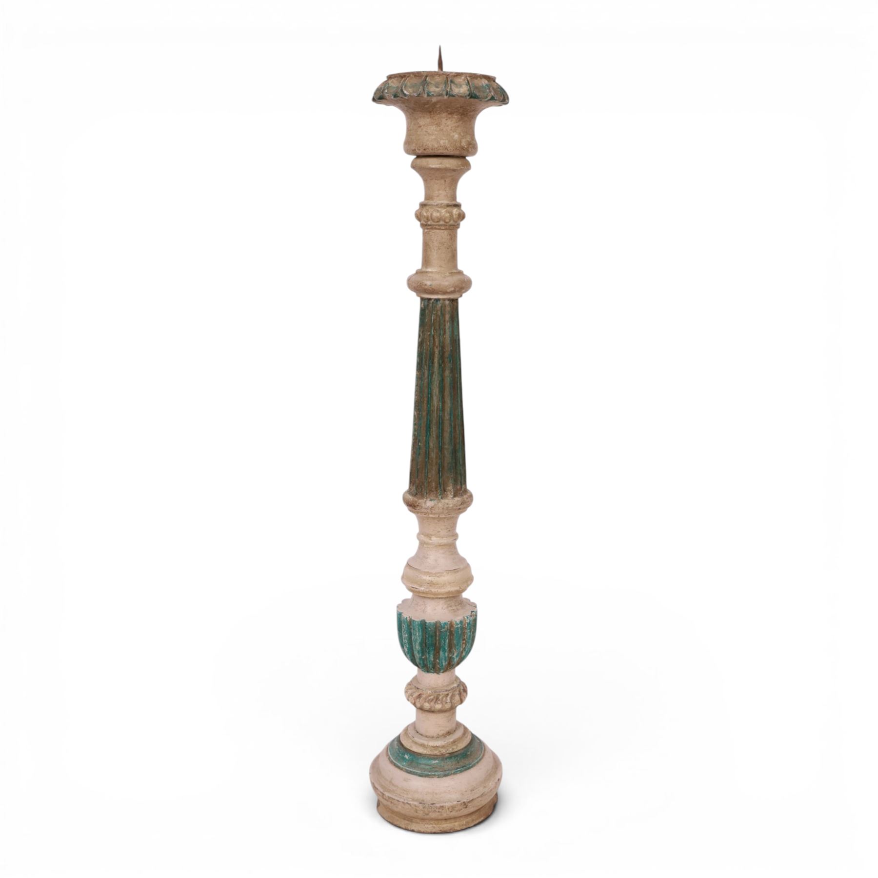 Indian Kerala carved wooden pricket candlestick, H71cm 