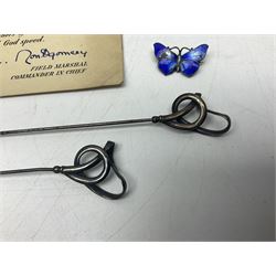 Small quantity of militaria and other items, including Montgomery printed signature, badges, paper ephemera, coins, silver Albertina chain, hat pins, etc