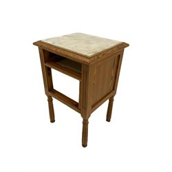 Pitch pine bedside cabinet with marble top