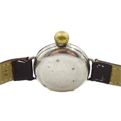 Rolex silver manual wind gentleman's wristwatch, circa 1930, white enamel dial with Roman numerals, case No. 23652, hallmarked, on brown leather strap