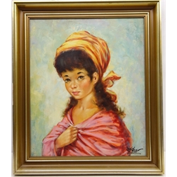  Portrait of a Young Lady, mid 20th century oil on canvas signed  Latour (French School) 59cm x 49cm  