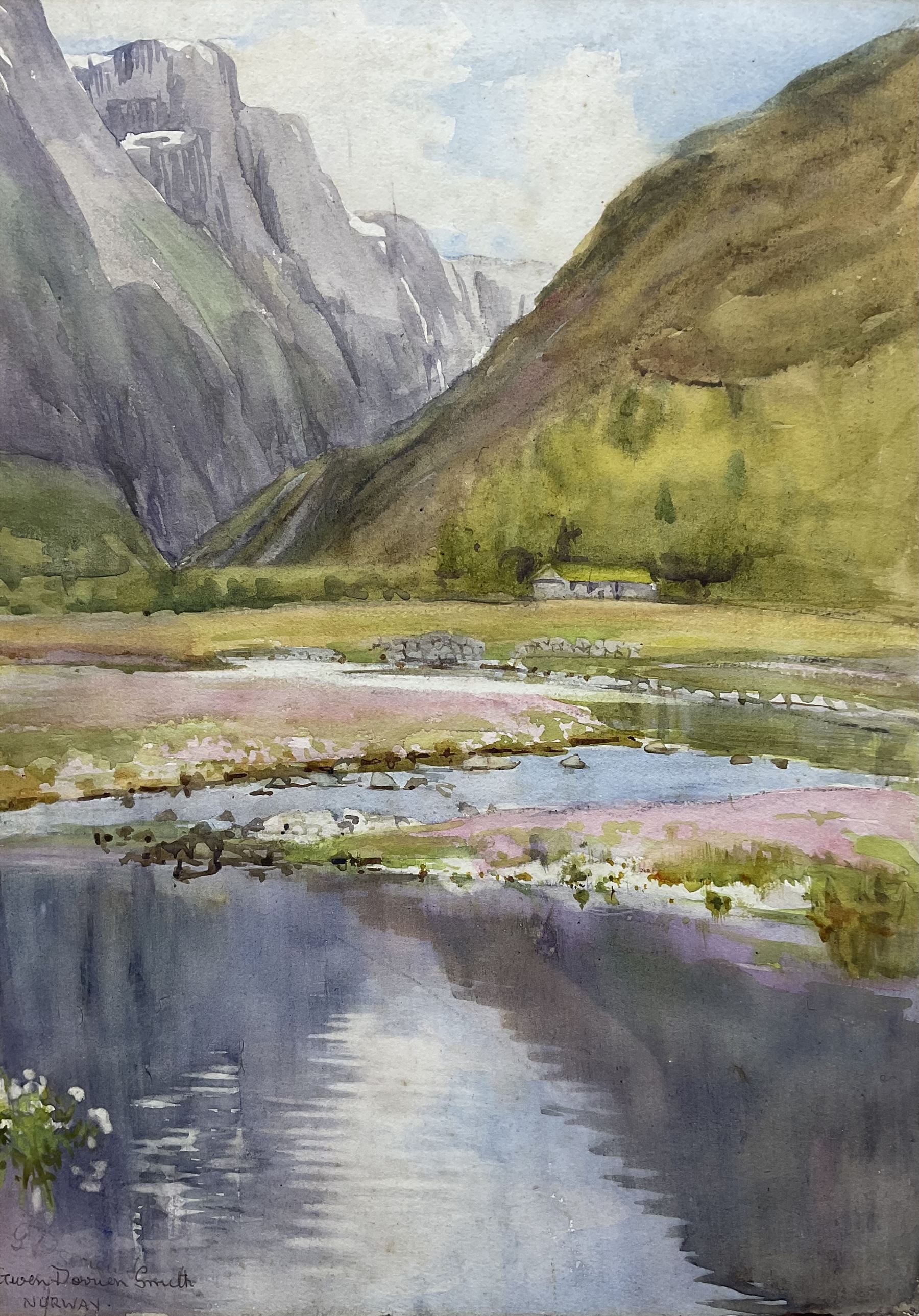 Gwendolen Dorrien-Smith (British 1883-1968): Fjord Landscape 'Norway', watercolour signed and titled 34cm x 24cm