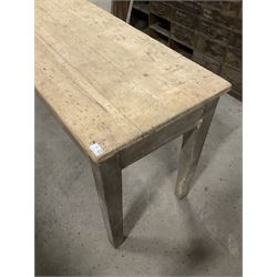 19th century pine narrow side table, rectangular plank top on square tapering supports  - THIS LOT IS TO BE COLLECTED BY APPOINTMENT FROM THE OLD BUFFER DEPOT, MELBOURNE PLACE, SOWERBY, THIRSK, YO7 1QY