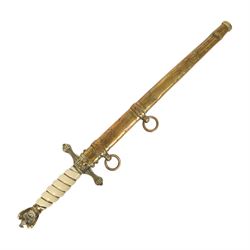 WWII Third Reich Kriegsmarine naval dirk, L25cm double fullered engraved blade, the ricass...