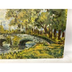 M. Holmes Pickup (Scottish, 20th Century): Bridge over River, Oil on board, signed in pen to lower right, 34cmx26.5cm