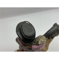 19th century Staffordshire figure of Robert Peel, titled 'Sir Robert Peel', modelled on horseback, atop an oval plinth base featuring a naturalistic and floral design, H30cm 