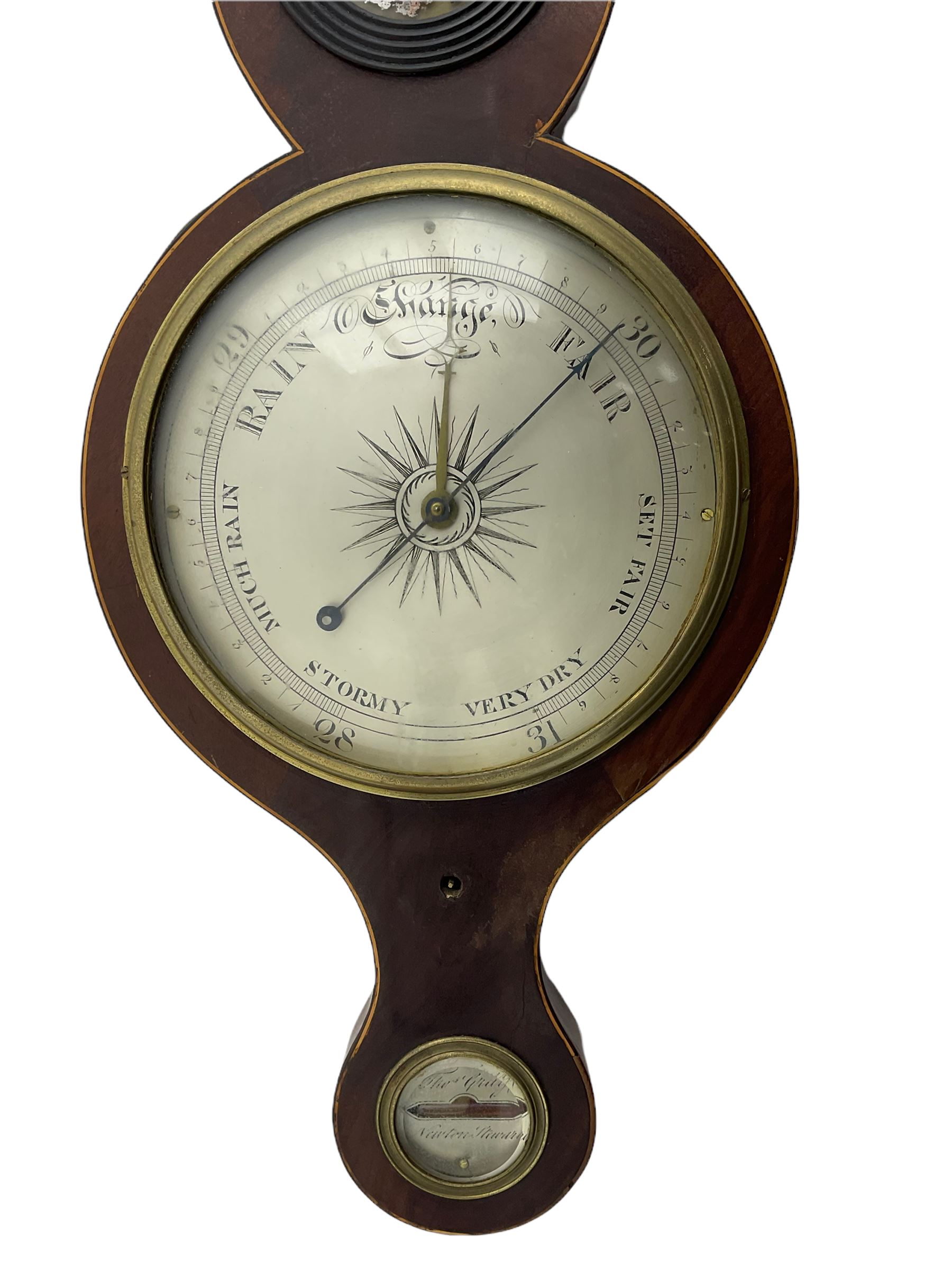A mid Victorian mercury wheel barometer retailed by Thomas Grey of