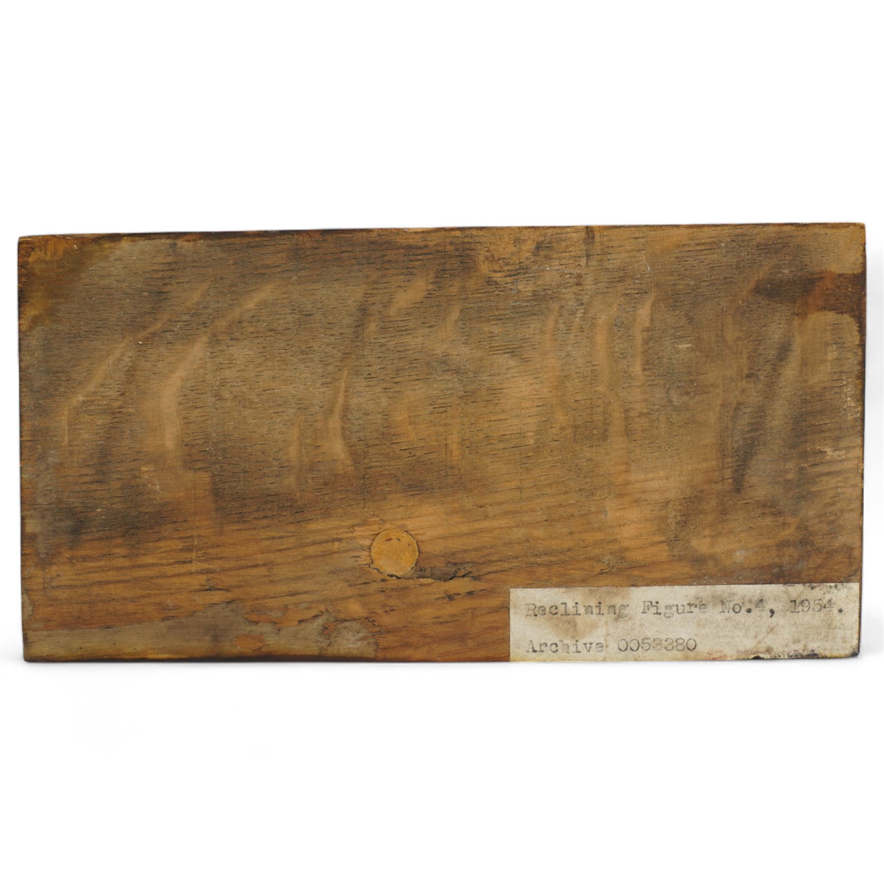 After Henry Moore (British 1898-1986): 'Reclining Figure no.4', plaster maquette sculpture, base marked with affixed catalogue label inscribed 'Reclining Figure no. 4: 1954 Archive 005838', W19cm H12.5cm