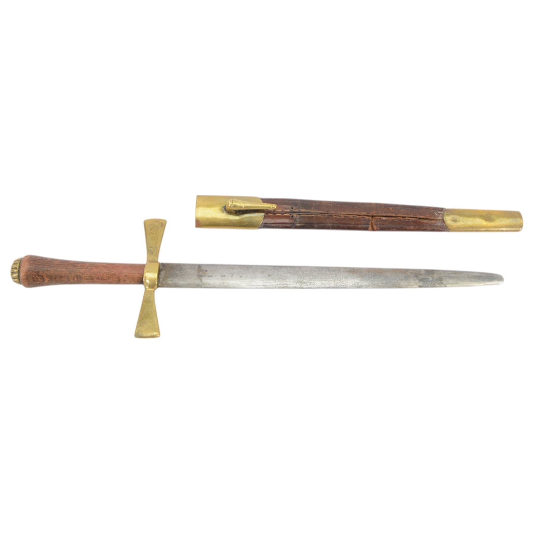 Four court swords, together with fencing foil and dagger in leather and brass scabbard 