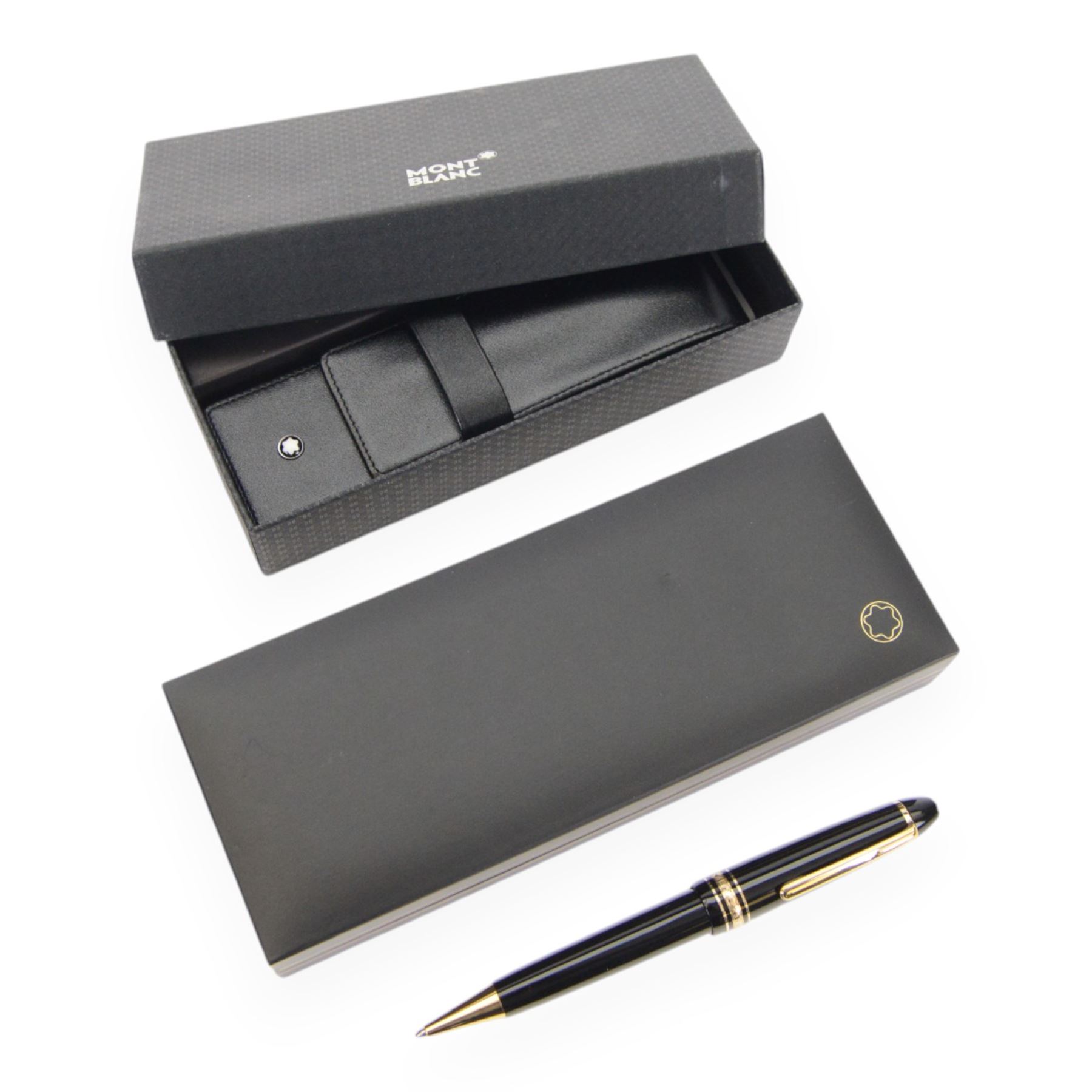 Montblac Meisterstuck ballpoint, together with a Montblanc leather pen case, both with original boxes 
