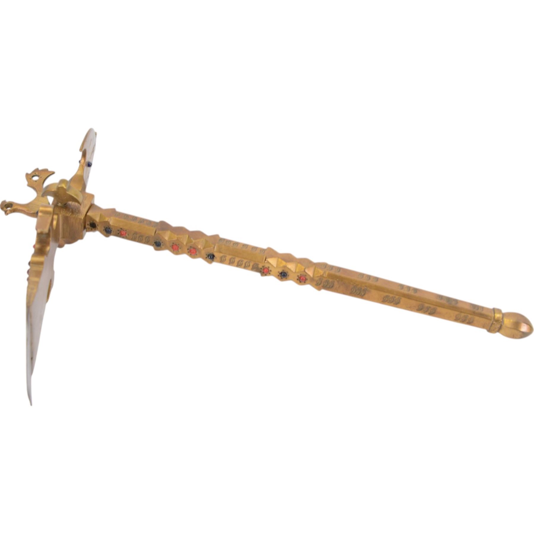  Persian sugar salt axe, decorated with coloured cabochons and cockerel finial and Persian Bulova or Tongi steel-bladed axe with wooden handle 