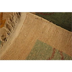  Large Indian rug, beige ground with green border, 365cm x 402cm  