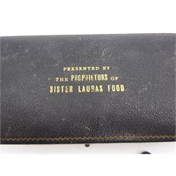 1920s silver cigarette case, of typical form, with engraved lozange to cover, hallmarked Charles Edwin Turner, Birmingham 1920, together with a pair of George III silver Old English pattern teaspoons, with engraved initials to terminal, hallmarked Peter, Ann & William Bateman, London 1803 and a cased spoon and pusher, hallmarked 