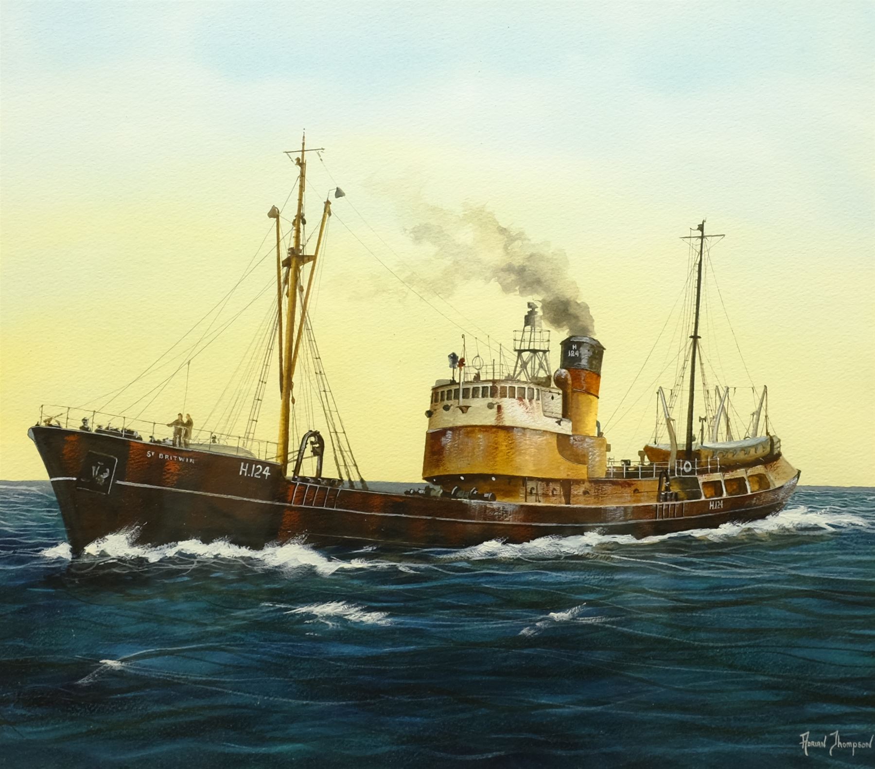 Adrian Thompson (British 1960-): 'St Britwin' - Hull Trawler Ship's Portrait, watercolour and gouache signed 37cm x 43cm