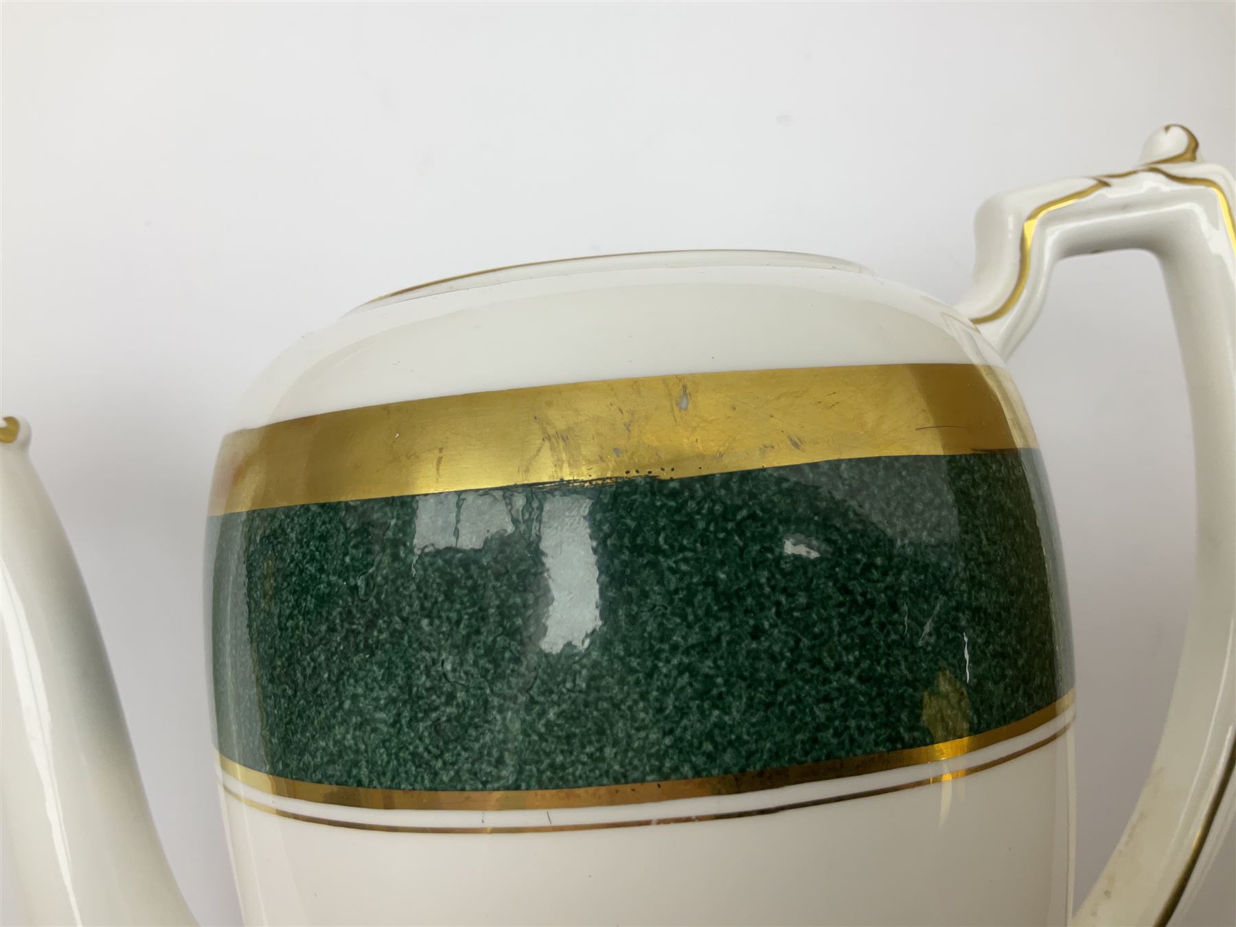 Coalport Athlone Green pattern tea wares, comprising coffee pot, seven coffee cans and saucers, milk jug, open sucrier, six tea cups and saucers, and six twin handled cups and saucers (42) 