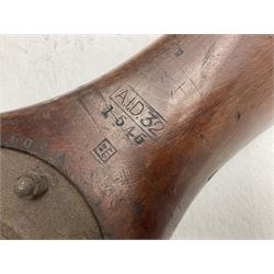 Early 20th century Avro 504 80HP Gnome laminated mahogany two-blade propeller with metal centre to the hub, stamped to the face of the hub 'AVRO Y80 80HP GNOME TYPE 504 & 504A A.I.D.29 A.I.D.32 1545' and to the sides of the hub '2744 DIA 1829 PITCH' and '1470'; traces of A.V. Roe & Co Ltd Manchester transfers to both blades L273.8cm; Auctioneer's Note: The Avro 504 was introduced in 1913 and was quickly taken up by the Royal Flying Corps as a trainer and observation machine; robust and versatile it remained in general service as a trainer until the late 1920s then widely for civilian use as a joy-rider and for stunt displays. The legendary RAF WWII ace, Douglas Bader, took instructions and would have had his first solo flight in just such a machine.