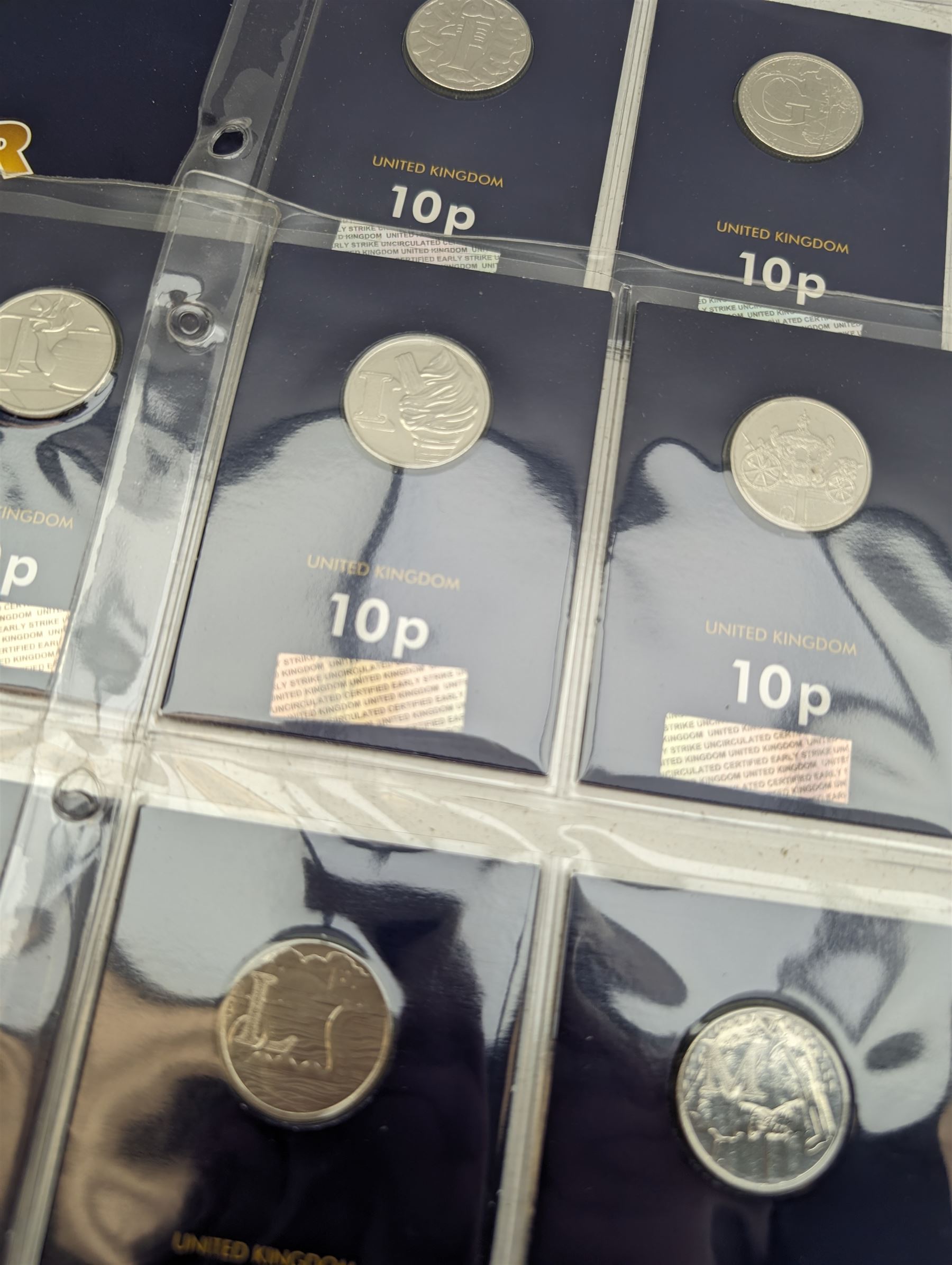 Queen Elizabeth II United Kingdom 2018 A to Z ten pence coin collection, with completer medallion, on Change Checker cards