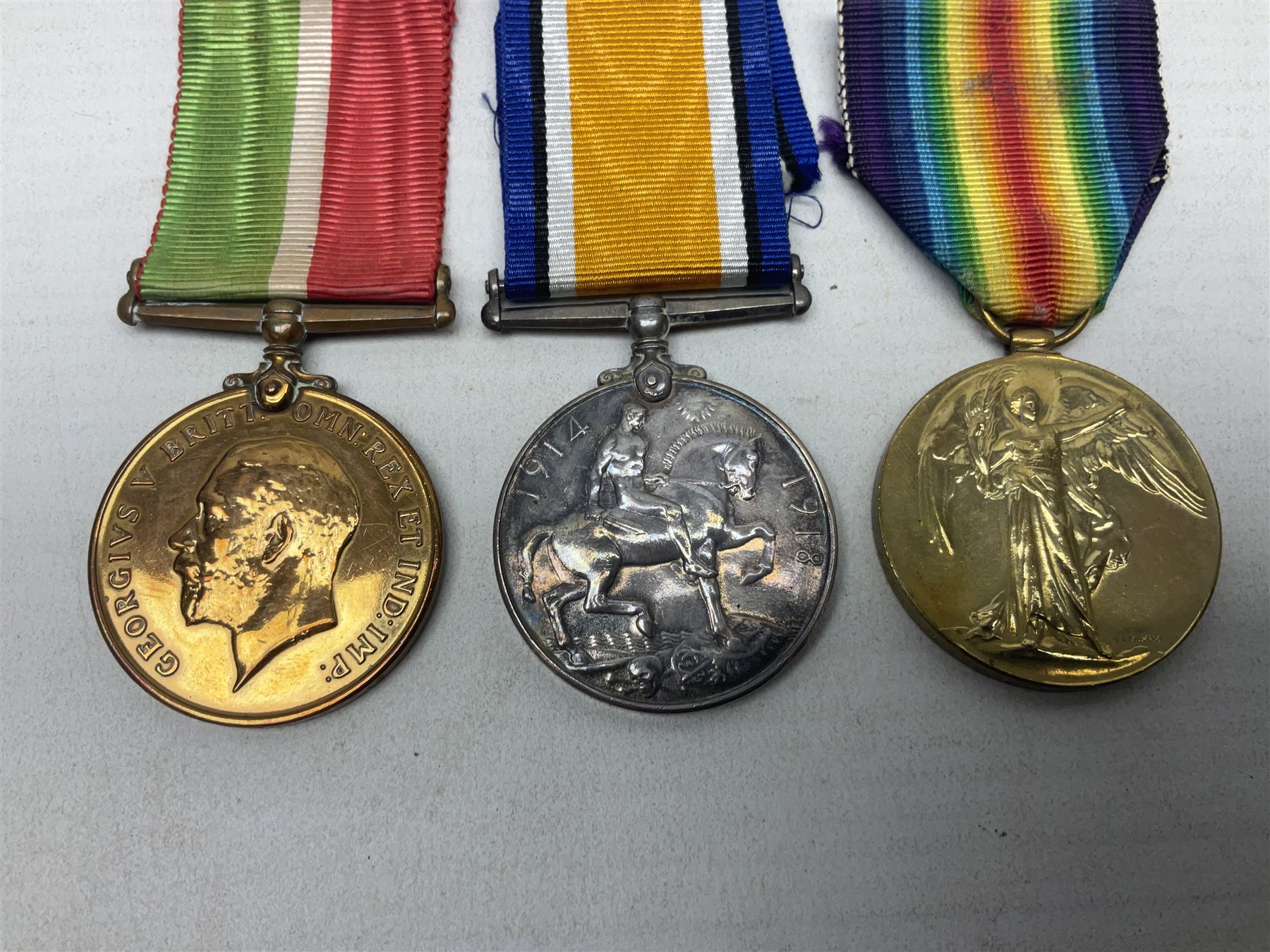 WW1 pair of medals comprising British War Medal and Victory Medal awarded to 2246 Pte. F. Lane York. R.; and WW1 Mercantile Marine Medal to James Carwell-Cooke; all with ribbons (3)
