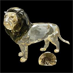  Swarovski Crystal lion, Akili, together with small Swarovski Crystal plaque with lion silhouette, H13cm