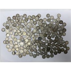 Approximately 290 grams of Great British pre 1920 silver threepence coins
