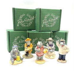Five limited edition Beswick Hippos on holiday figures, comprising of  Ma Hippo HH3, Harriet Hippo HH5, Grandma Hippo HH1, Grandpa Hippo HH2 and Hugo Hippo HH6. Each with makers box. 