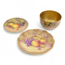 20th century Royal Worcester footed bowl, hand painted with gilt interior, the exterior a ...