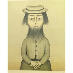  Laurence Stephen Lowry RA (Northern British 1887-1976): 'Woman with a Beard', limited edition coloured lithograph signed in pencil with Fine Art Guild blind stamp numbered  EKK, 61cm x 50cm  'Woman with a Beard' - Preliminary Sketch, limited edition monochrome lithograph signed in pencil with Fine Art Guild blind stamp numbered DCL, 26.5cm x 15cm (2)  DDS - Artist's resale rights may apply to this lot  